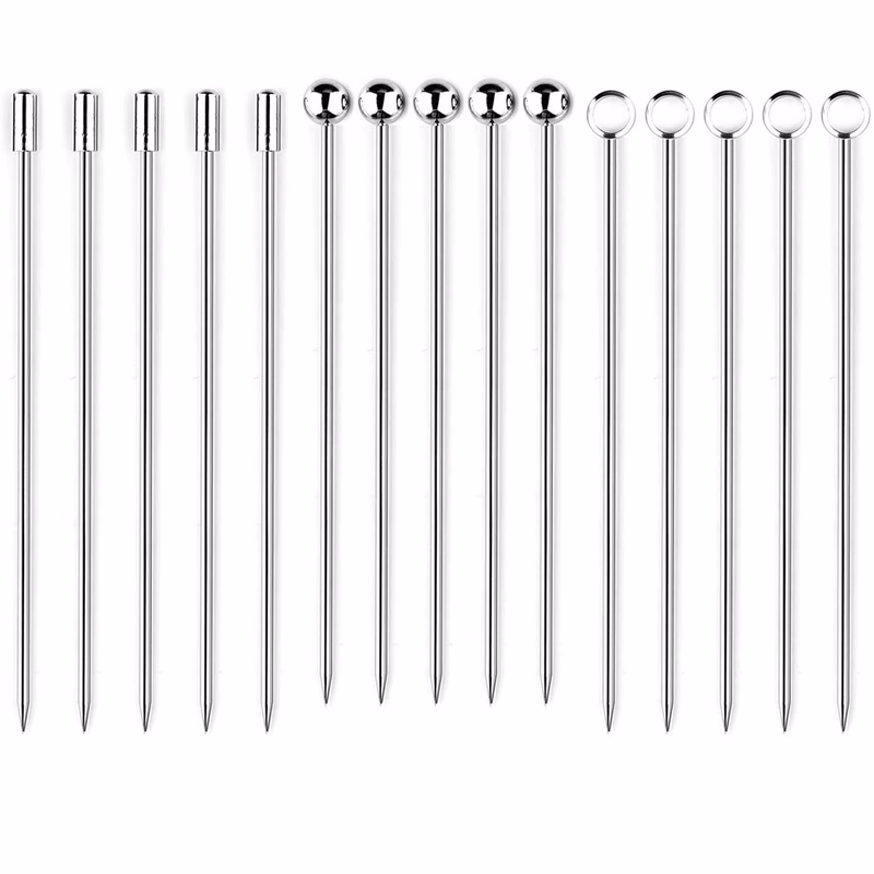 200 Pcs Metal Cocktail Drink Stainless Steel Round Head Needle