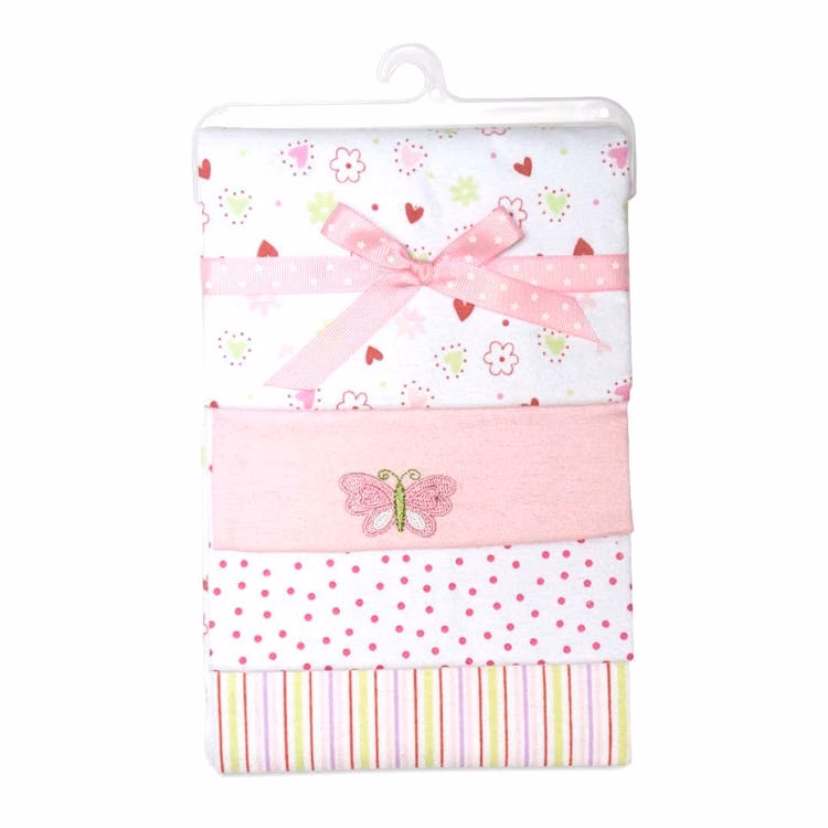 Cotton Flannel Receiving Blankets - Pink Designs 4 Pack