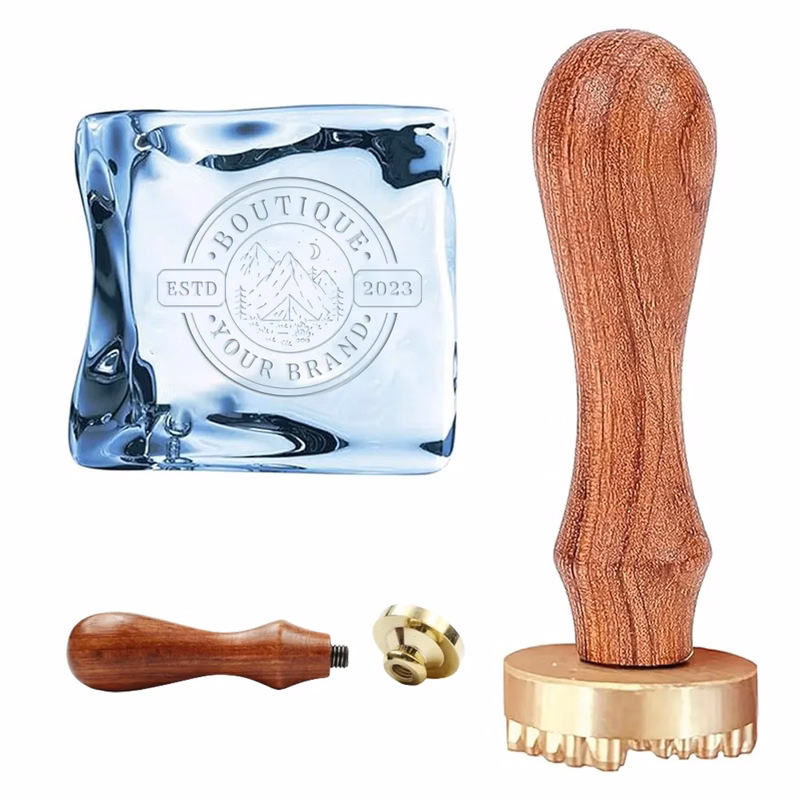Vintage Custom Personalized Logo Brass Ice Cube Stamp