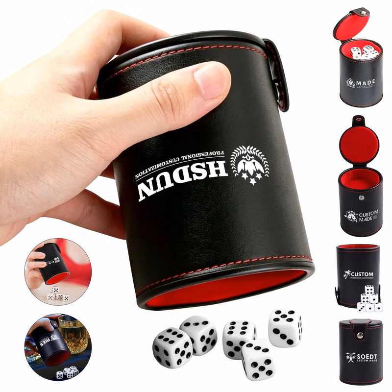 Two-Layer PU Leather Dice Cup With Storage Function