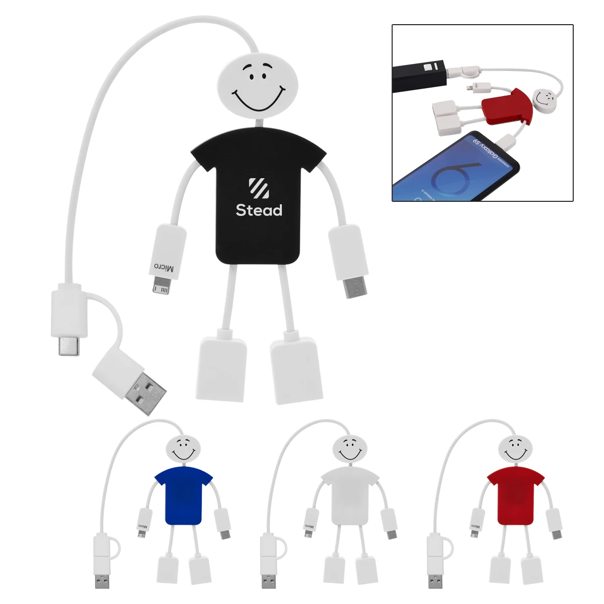 Techmate 3-In-1 Charging Cable & USB Hub 2.0 1