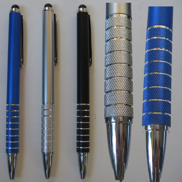 Stylus Ball Pen with Aluminum Findings and Aluminum Knurling Lattice Grip 1
