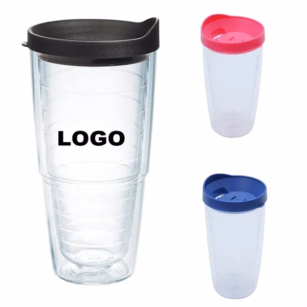 24 oz Clear & Colorful Lidded Double Walled for Commutes, Fitness and Travel