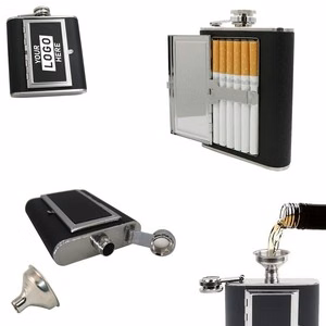 5oz Stainless Steel Flask With Cigarette Holder Compartment