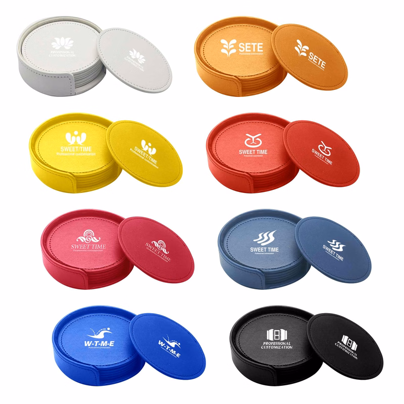 Round Debossed PU Coaster