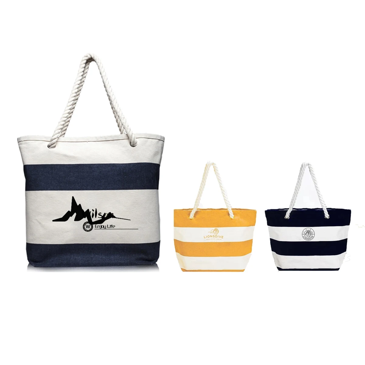Large Canvas Striped Beach Bag, custom tote bag with logo imprint 1