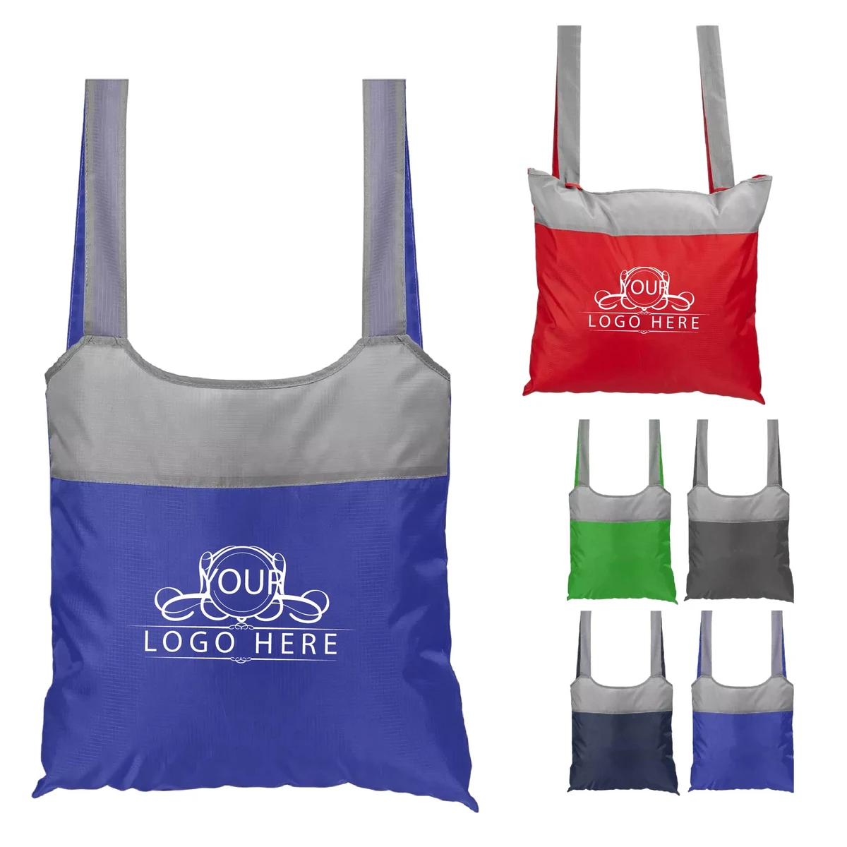 Foldaway Shopping Tote Bag W/ Shoulder Strap, custom tote bag with logo imprint 1