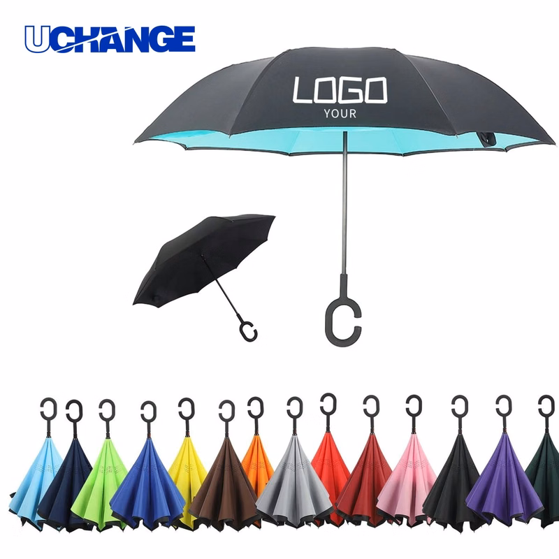 Portable Inverted Reverse Umbrella with C-Shaped Handle for Cars