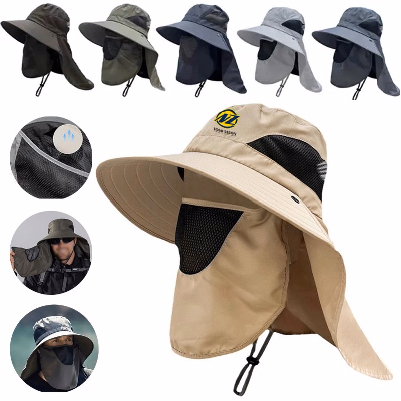 Bucket Hat with Detachable Front Cover and Extended Shawl