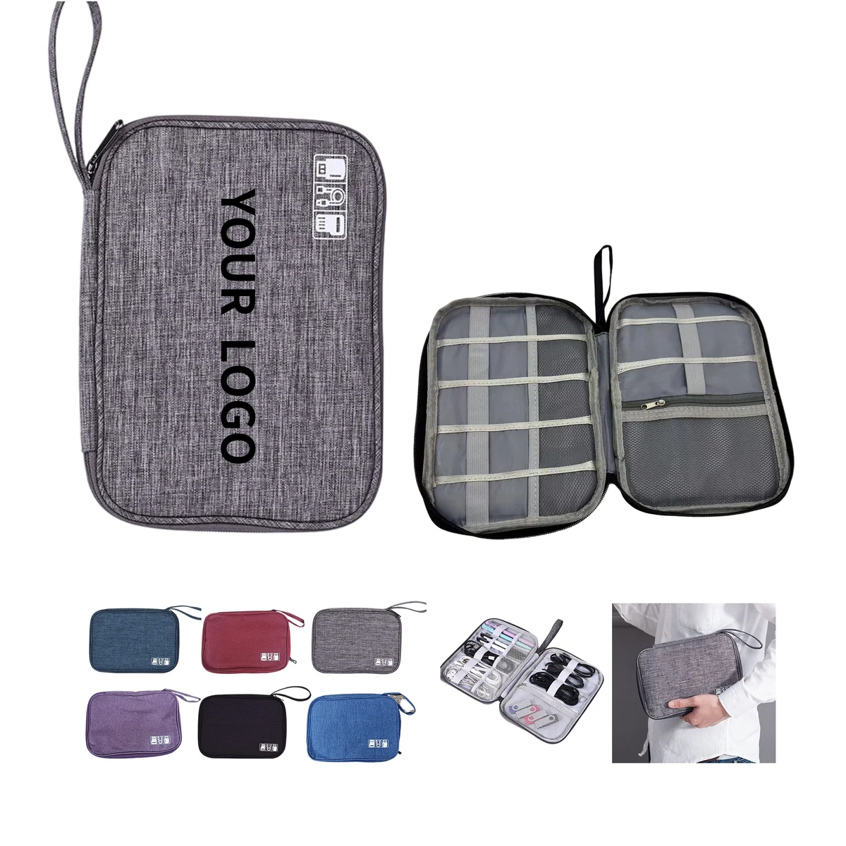 Nylon Travel Electronics Organizer Bag With Elastic Loops 9.45" 1