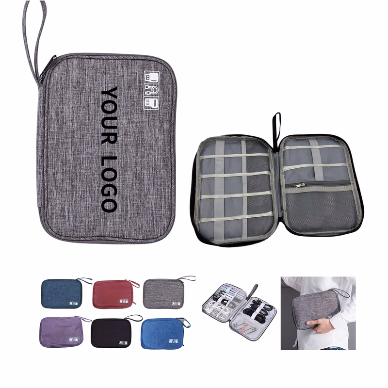 Nylon Travel Electronics Organizer Bag With Elastic Loops 9.45"