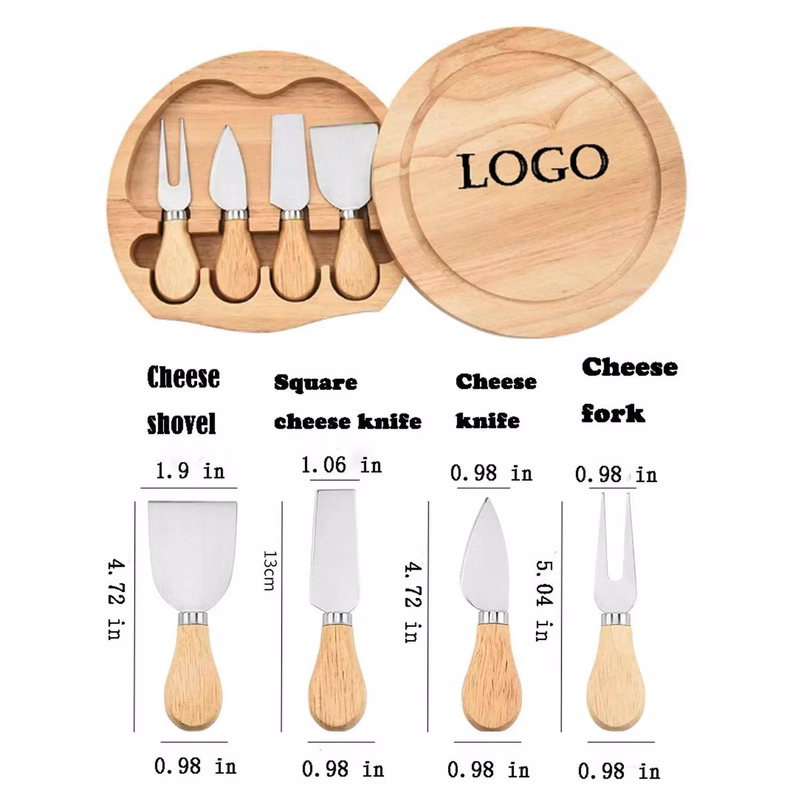 Wooden Board And 4-Piece Cheese Knife Set