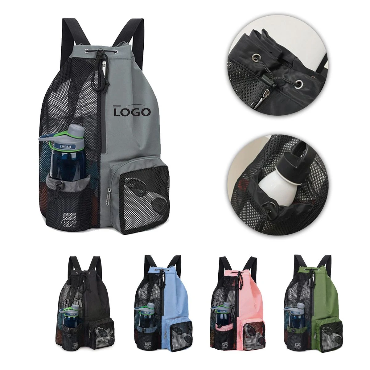 MOQ50 Mesh Drawstring Swim Backpack Wet Pocket 1