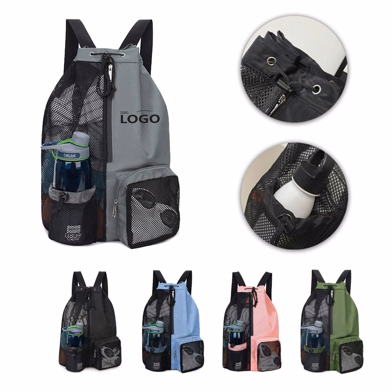 MOQ50 Mesh Drawstring Swim Backpack Wet Pocket