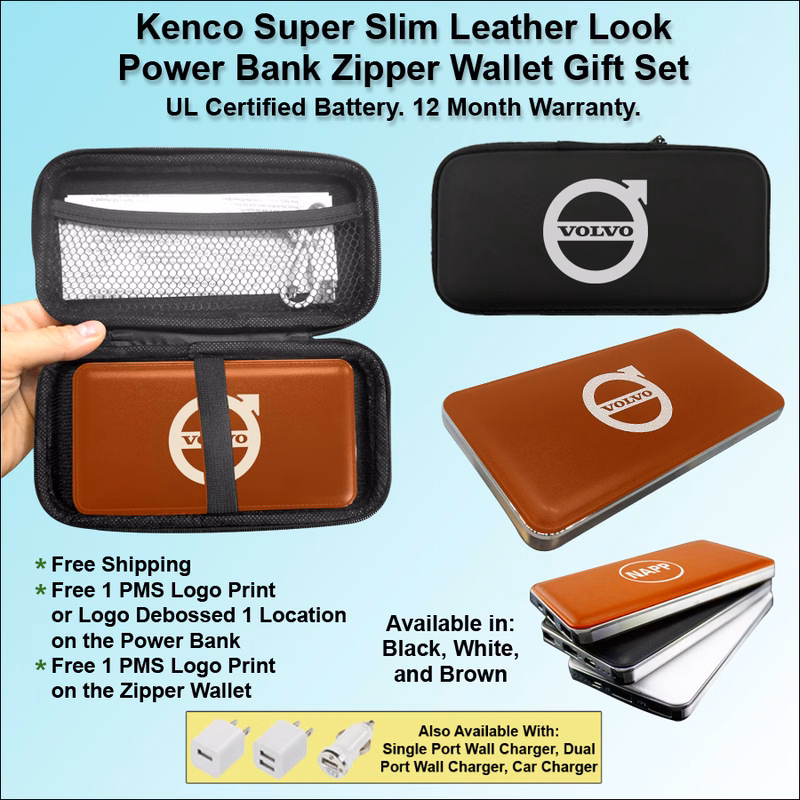 Kenco Super Slim Leather Look Power Bank Zipper Wallet Gift Set 4000 mAh