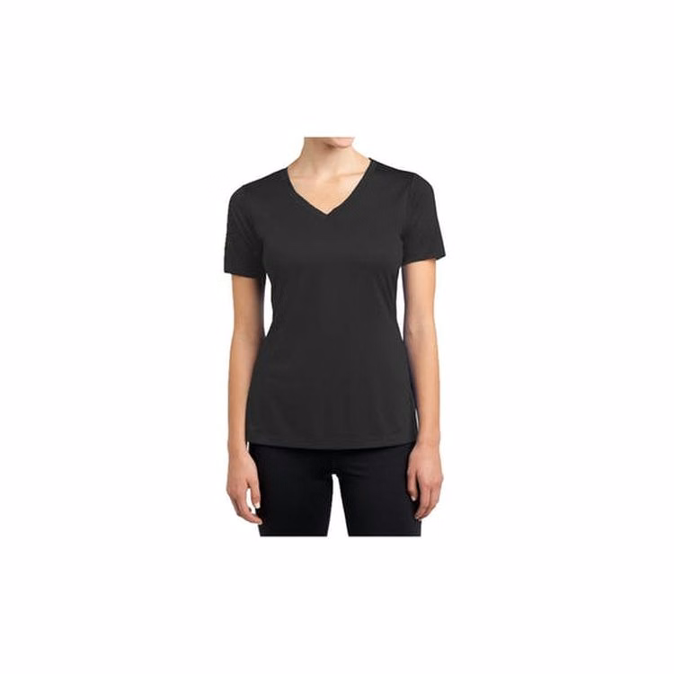 Women's V-Neck Fitted Tees - Black Large Cotton Short Sleeve