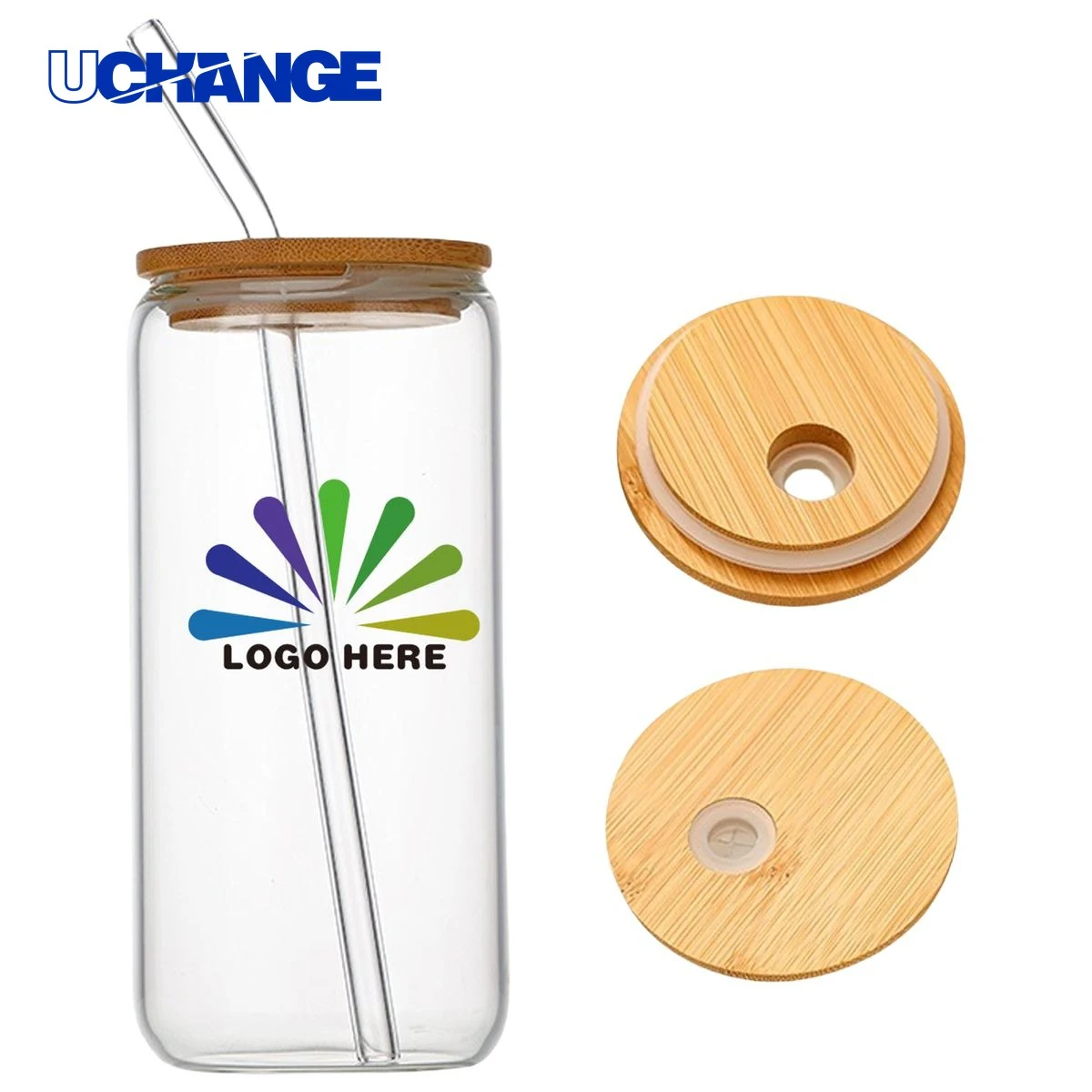 16oz Glass Cup with Lid and Straw 1