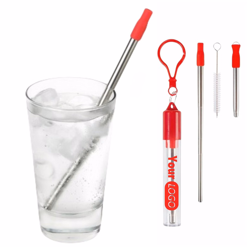 Slide Collapsible Straw With Keychain