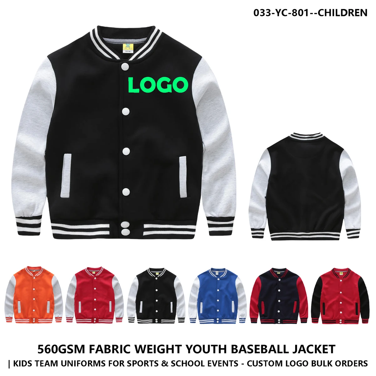 Personalized Logo Kids Baseball Jacket ?C Color Block Design 1
