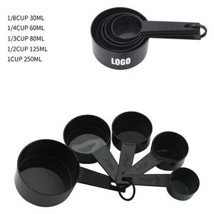 5 in 1 Plastic Black Measuring Cup with Volume Markings, custom kitchen gadget with logo imprint 1