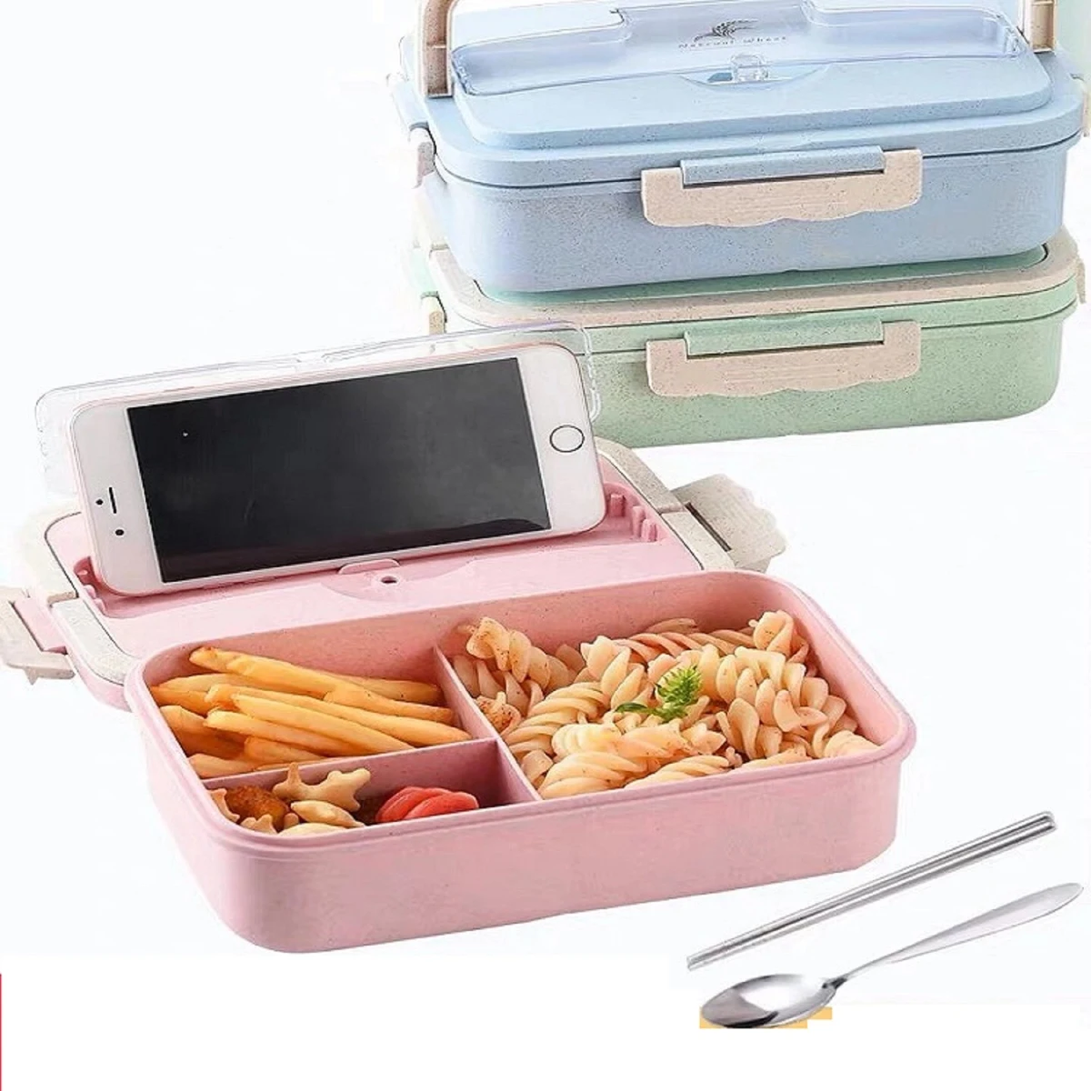 3-Compartment Lunch Box with Phone Stand 1