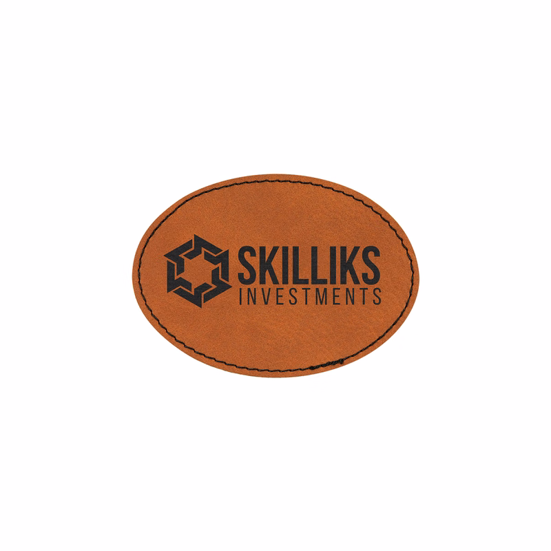 3" x 2" Black/Silver Leatherette Oval Patch with Adhesive