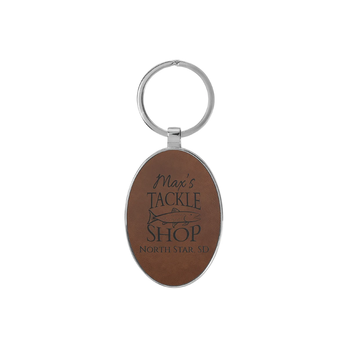 Dark Brown Leatherette/Metal Oval Keychain 1