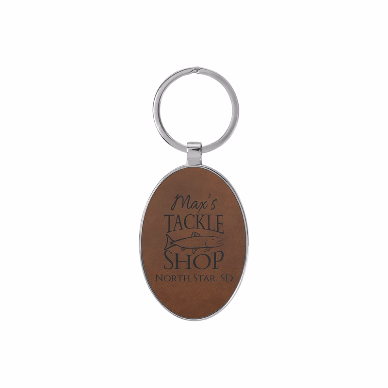 Dark Brown Leatherette/Metal Oval Keychain