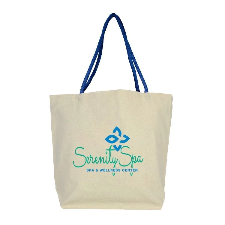 Soft Handle Blue Cotton Tote, custom tote bag with logo imprint 1