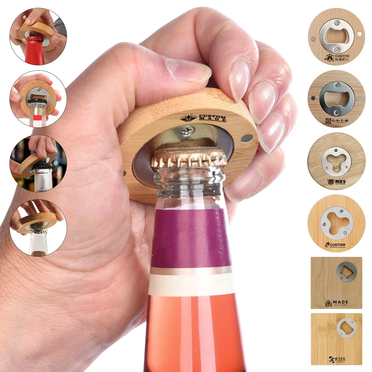 Bamboo Bottle Opener with Coaster Function 1