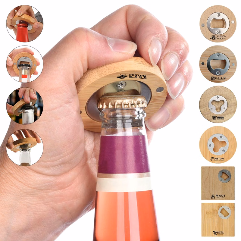 Bamboo Bottle Opener with Coaster Function