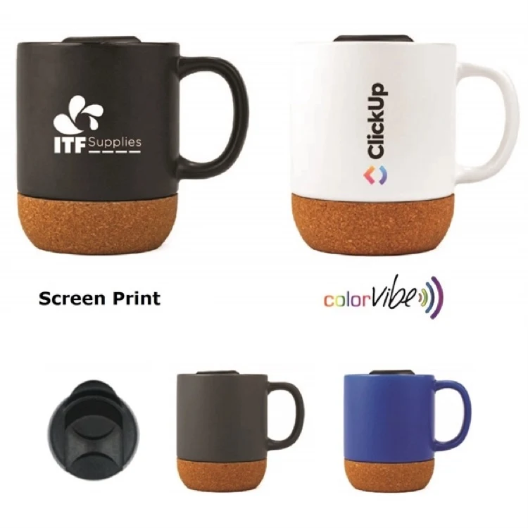 12 oz. Cork Ceramic Mug w/Lid 1