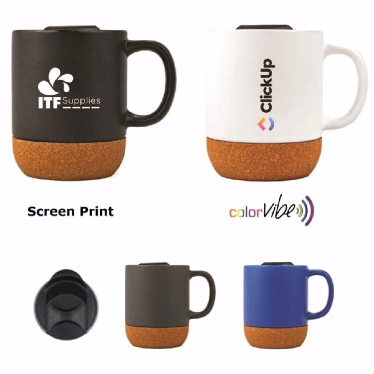 12 oz. Cork Ceramic Mug w/Lid