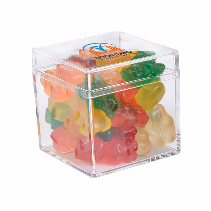 Cube Shaped Acrylic Container With Gummy Bears