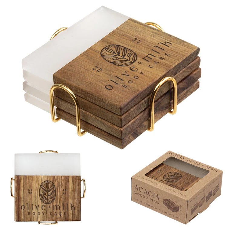Acacia Wood and Resin Coaster Set 1