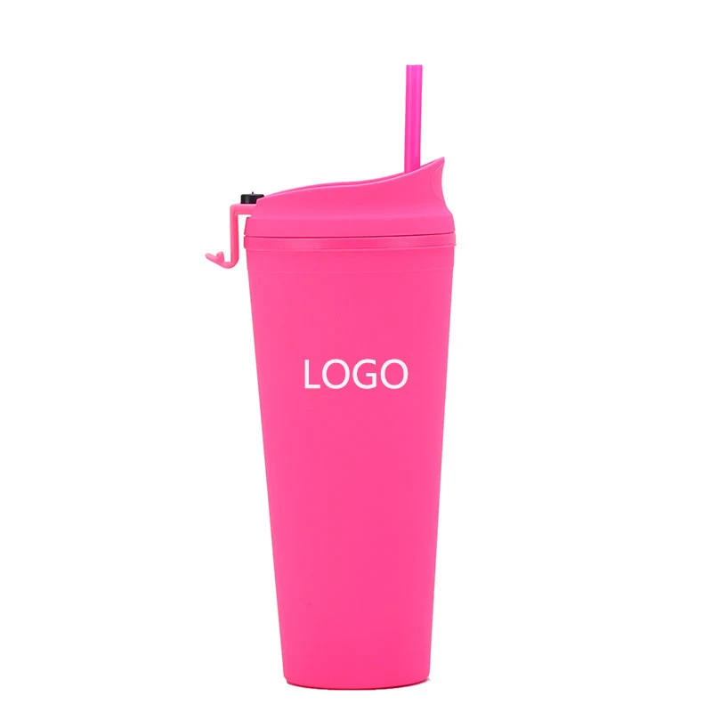 24 OZ ABS Frosted Flip Cover Tumblers / Lids Straw 1