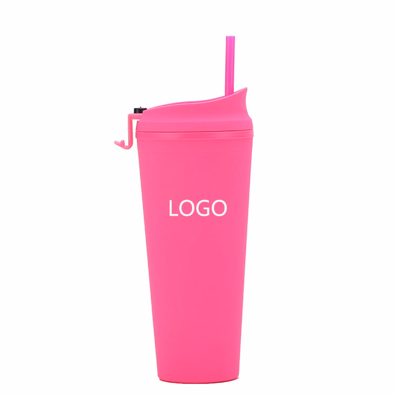 24 OZ ABS Frosted Flip Cover Tumblers / Lids Straw