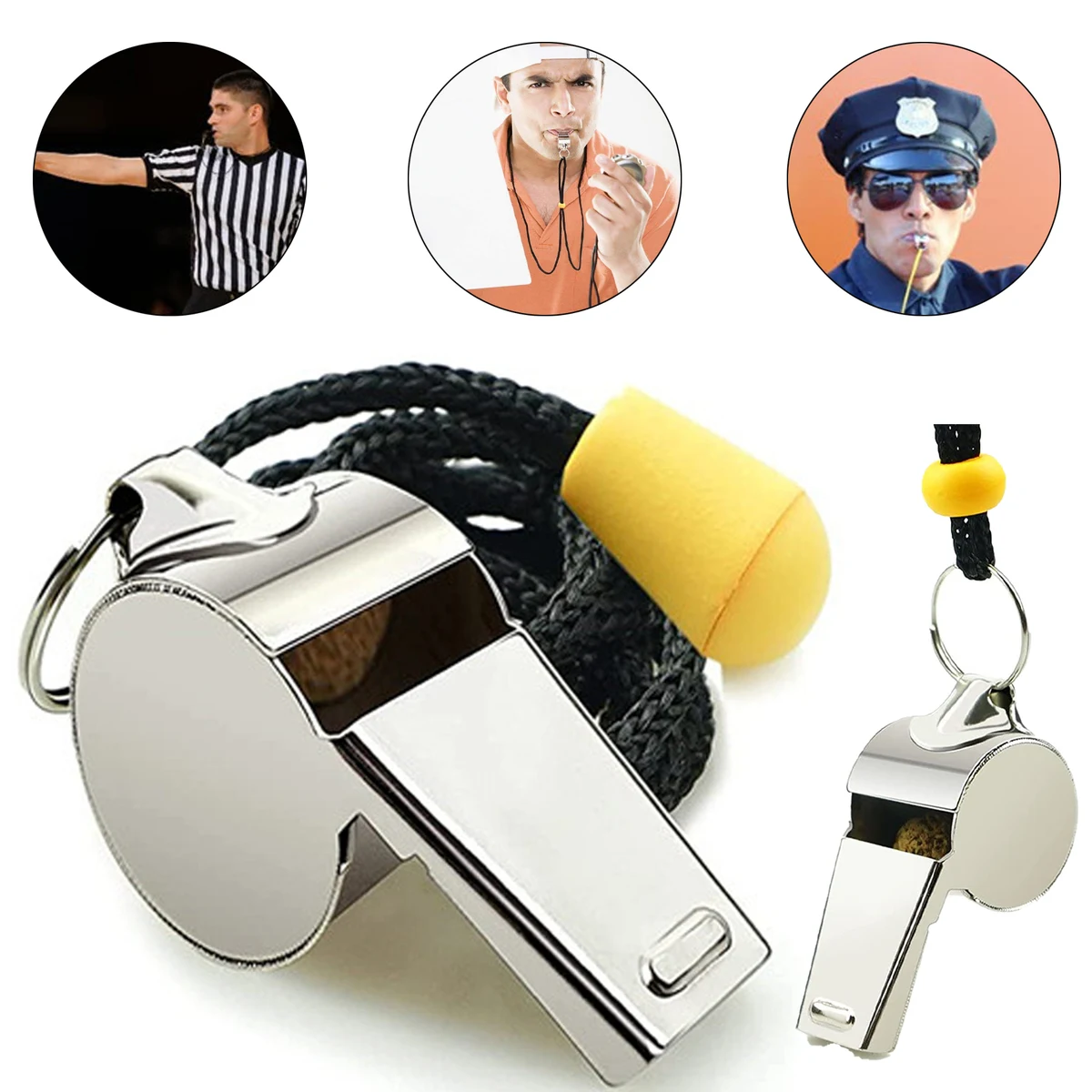Stainless Steel Sports Whistles with Lanyard 1
