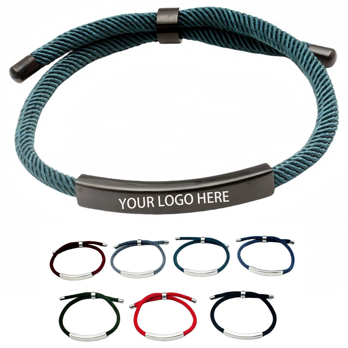 Adjustable Braided Wristband Black Stainless Steel Plate 1