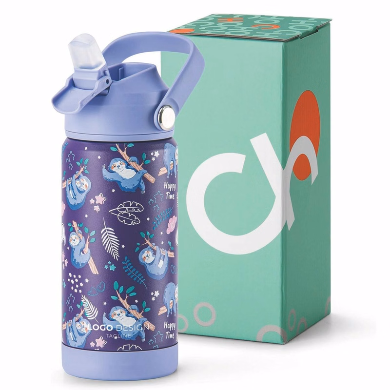 Kids Insulated Water Bottle with Straw, BPA-Free, 18/8 Stainless Steel, Leak Proof, 14oz Metal Cup