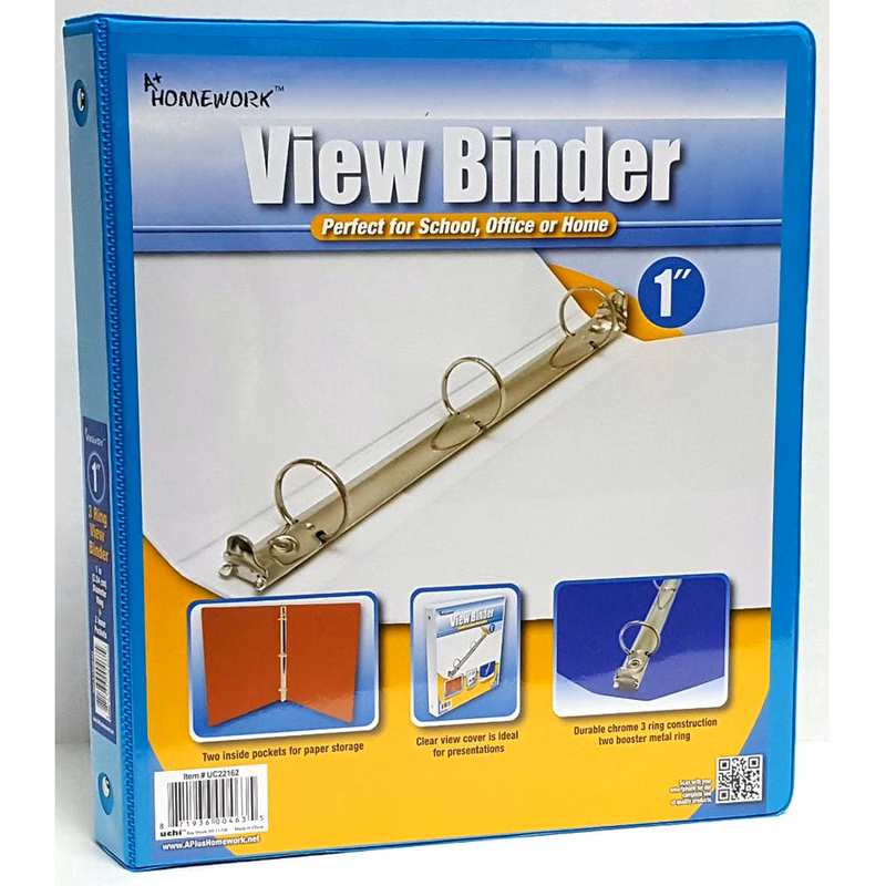 1" 3-Ring Binders - Cyan View Cover 2 Pocket