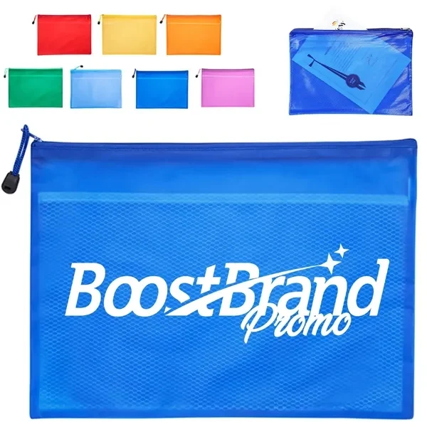 Custom A4 Transparent Mesh Zipper Document Bag — Student & Office Organizer 1