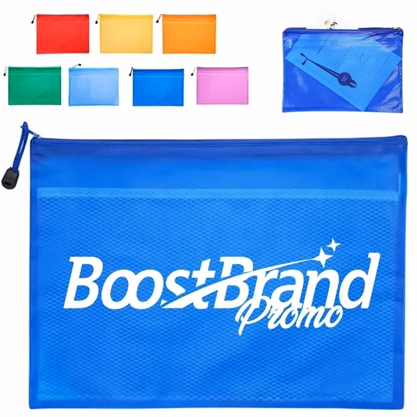 Custom A4 Transparent Mesh Zipper Document Bag — Student & Office Organizer