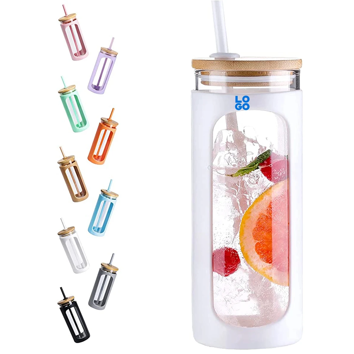 20 oz Glass Water Tumble with Straw and Lid 1