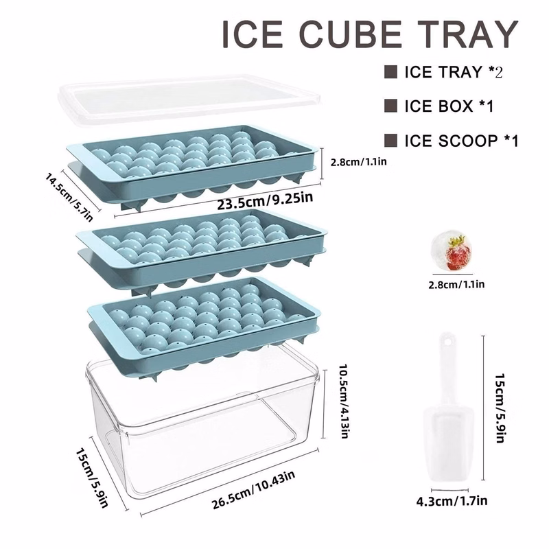 Round Ice Cube Tray w/ Lid & Bin