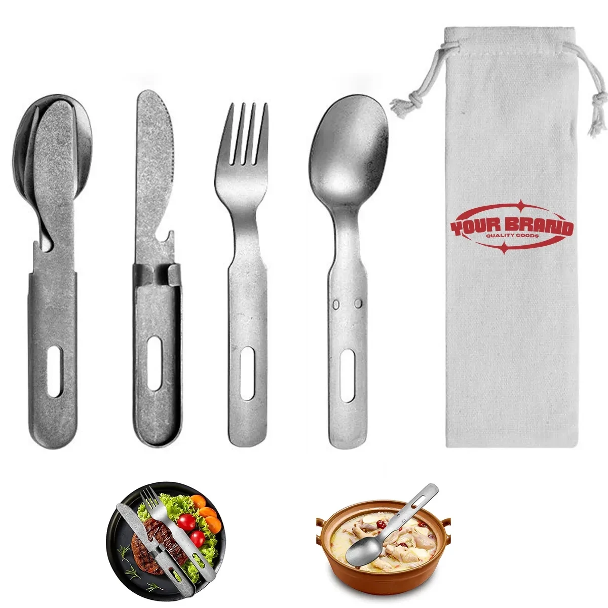 Stainless Steel Cutlery Three-Piece Portable Bag For Camping 1