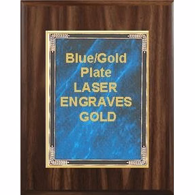 7" x 9" Classic Walnut Finish Plaque with a Blue Marble Mist Plate