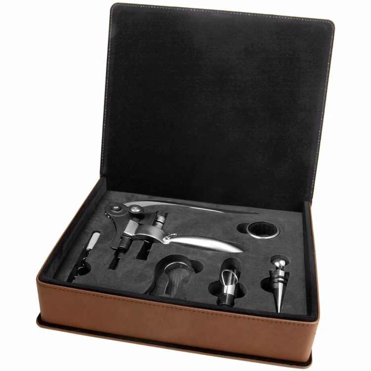 Leatherette Five-piece Wine Set -Dark Brown