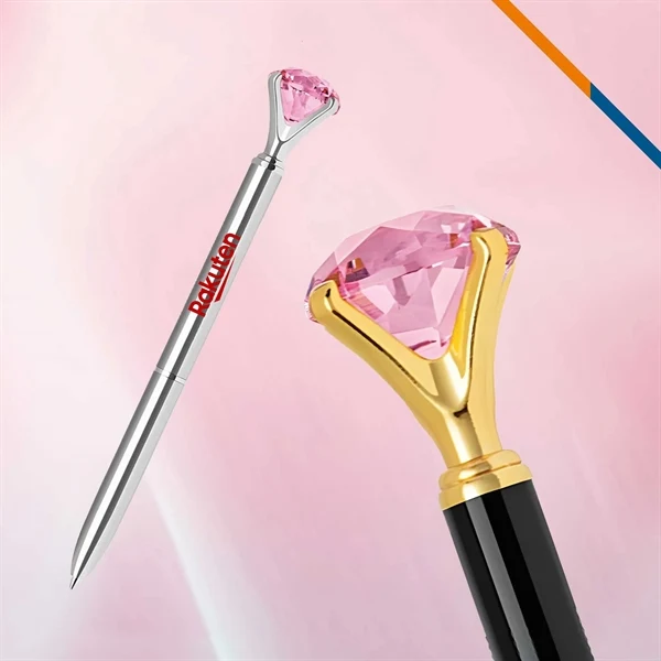 Custom 5.5 Inch Brass Twist Action Ballpoint — Pink Crystal Accent Pen 1