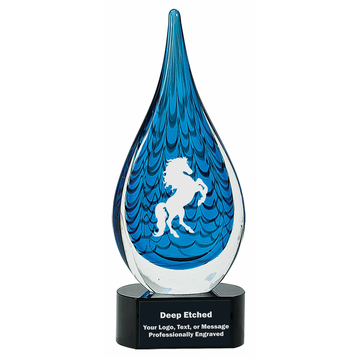 12 1/2" Blue Raindrop Art Glass Award 1